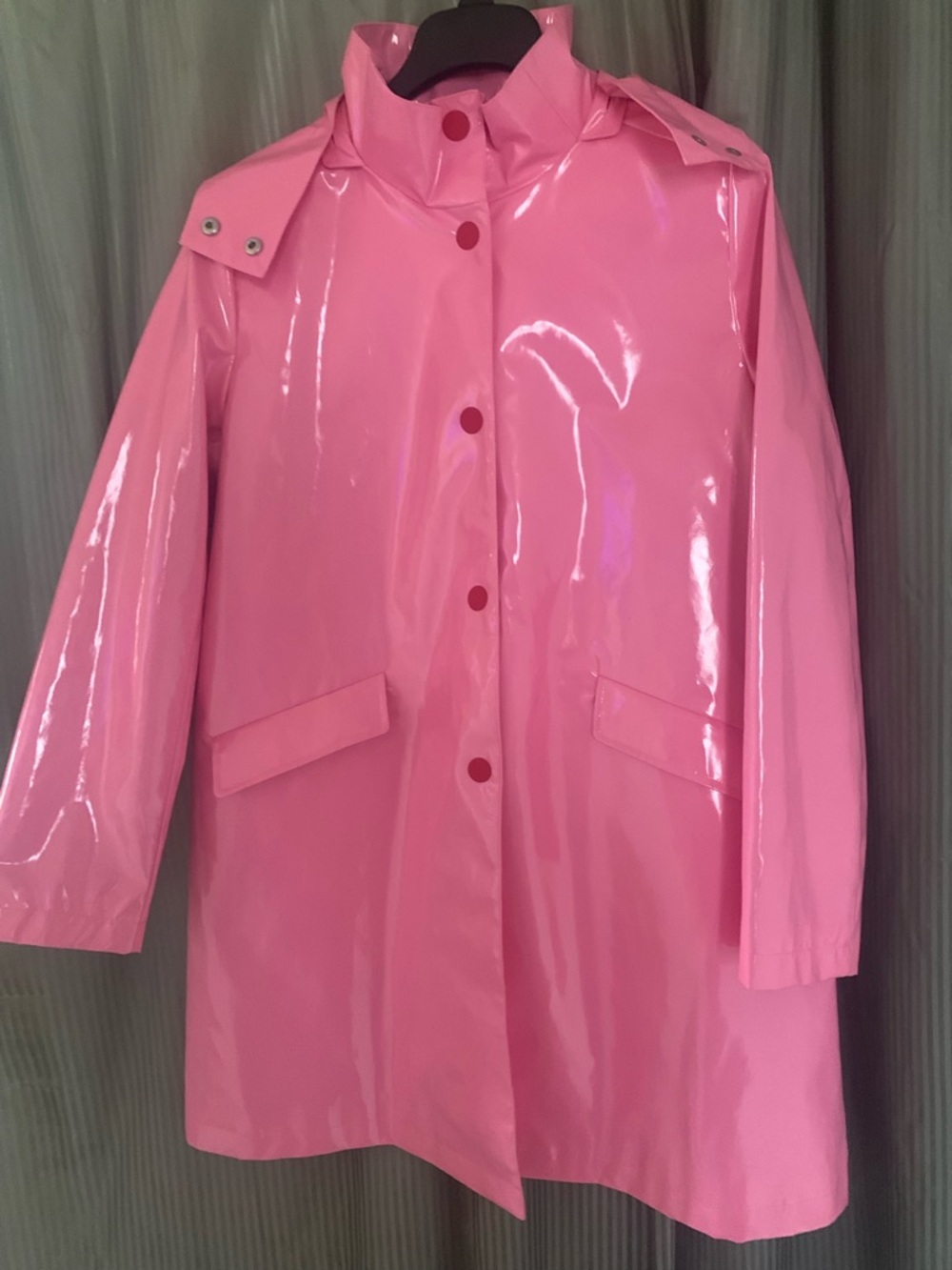 Jane Post  Pink Funnel Neck  Slicker with  Detachable Hood
